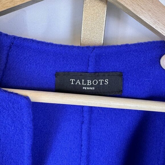 Talbots Royal Blue Wool Blend Collarless Open Front Jacket Sz L Petite EUC - Picture 3 of 5